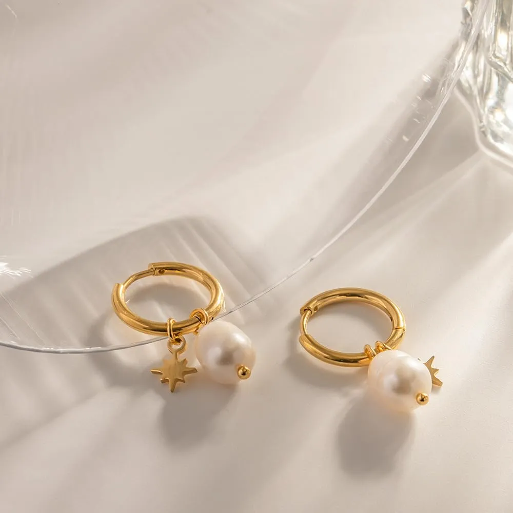 Women Gold Hoop Freshwater Pearl Earrings 18K Gold Plated Earrings S925 Hypoallergenic Jewelry Christmas Birthday Gift Valentine Gift for Her