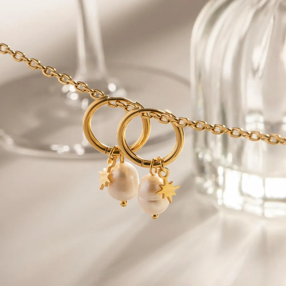 Women Gold Hoop Freshwater Pearl Earrings 18K Gold Plated Earrings S925 Hypoallergenic Jewelry Christmas Birthday Gift Valentine Gift for Her