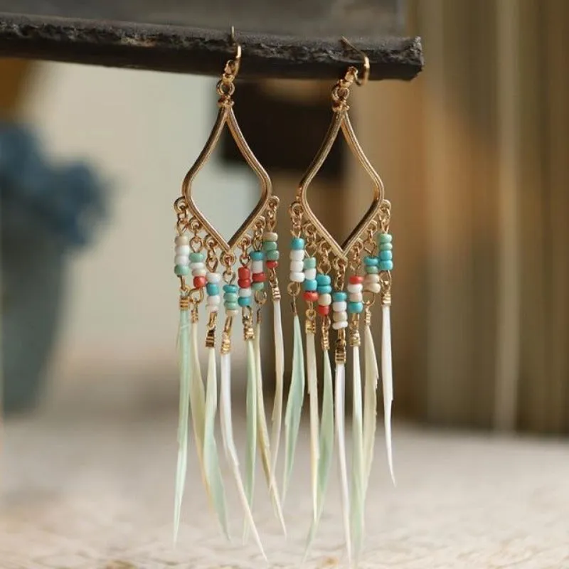 Women's Colorful Geometric Long Tassel Earrings
