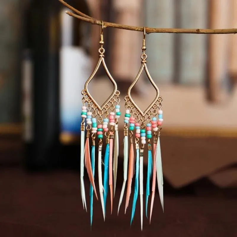 Women's Colorful Geometric Long Tassel Earrings