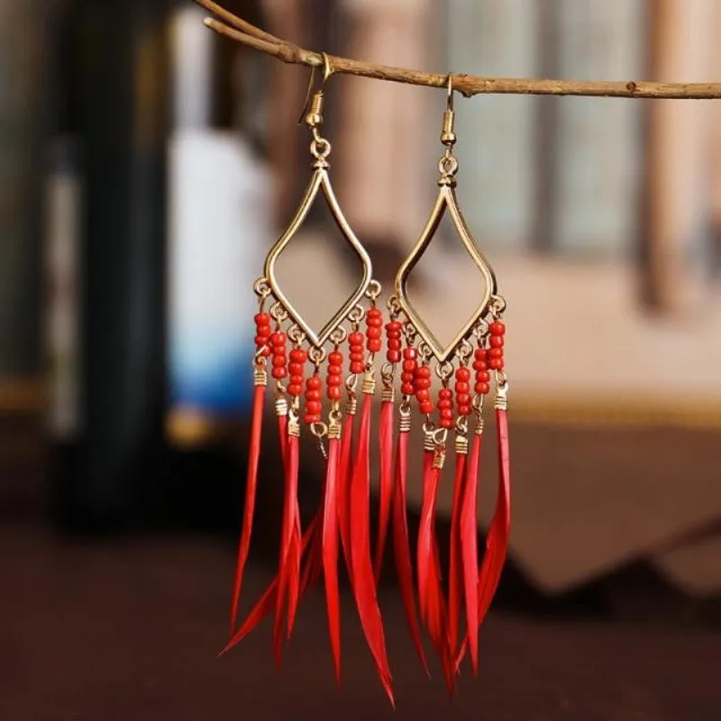Women's Colorful Geometric Long Tassel Earrings