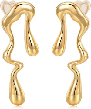 Womens Gold Studs Earrings, 14K Gold Plated Personality Big Stud Earring,Stainless Steel Hypoallergenic Ear Rings Trendy Jewelry,Christmas Birthday Gifts for Her Girlfriend Sister