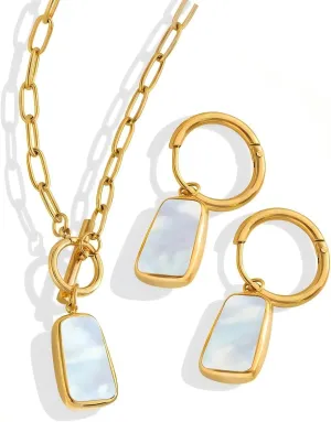 Women's Jewelry Set  18K Gold Plated Stainless Steel Shell Necklace & Earring Sets with OT Buckle, Elegant Gold Jewelry Gift for Women  Women Beach Fashion