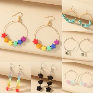 Women's Simple Colorful Pentagram Earrings