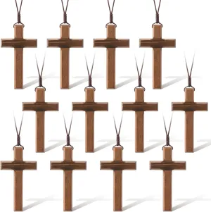 Wood Cross Necklace Bulk for Men and Women, Wooden Jesus Cross Necklace Gift, Cross for Car Mirror Hanging Pendant, 3.35 x 1.97 Inches