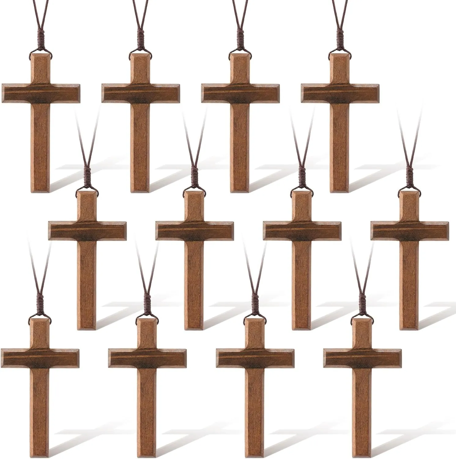 Wood Cross Necklace Bulk for Men and Women, Wooden Jesus Cross Necklace Gift, Cross for Car Mirror Hanging Pendant, 3.35 x 1.97 Inches