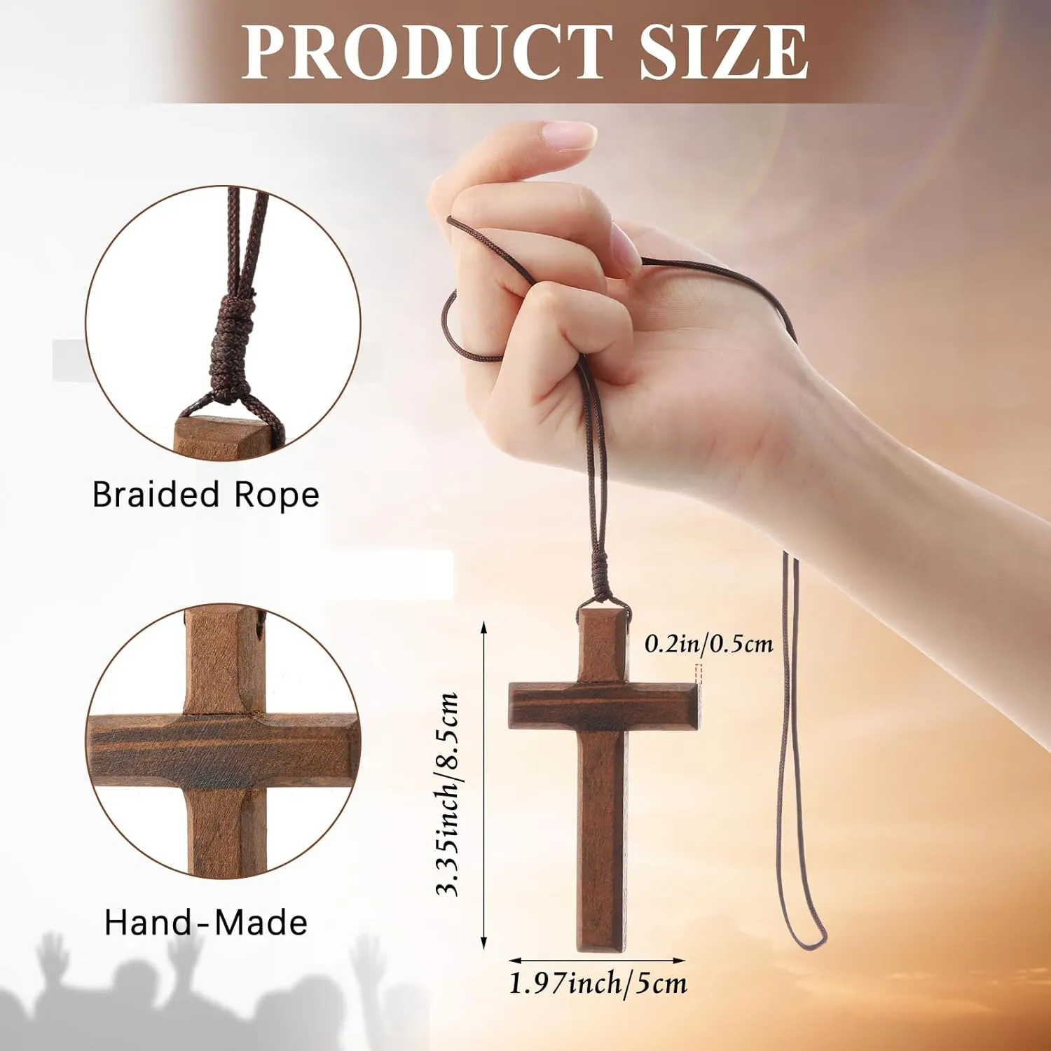 Wood Cross Necklace Bulk for Men and Women, Wooden Jesus Cross Necklace Gift, Cross for Car Mirror Hanging Pendant, 3.35 x 1.97 Inches