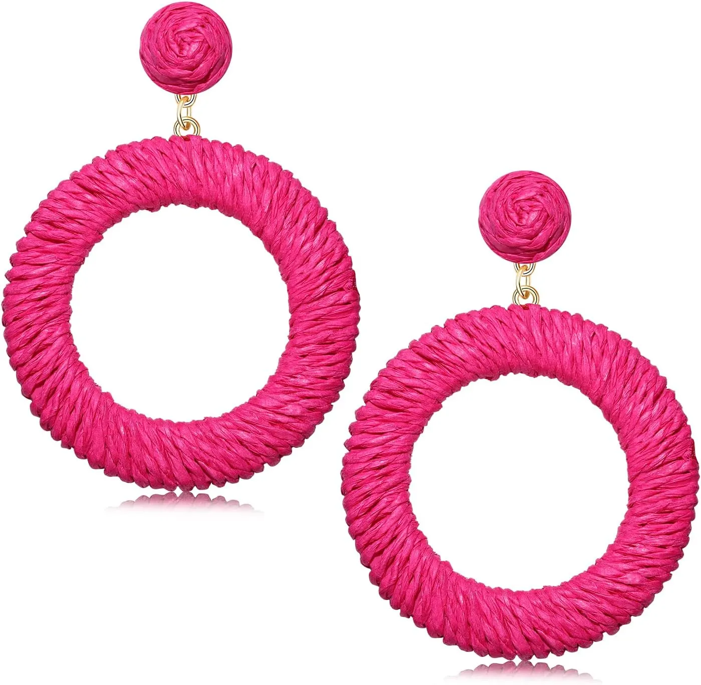 Woven Rattan Earrings Boho Colored Straw Wicker Braid Drop Dangle Earrings Handmade Round Circle Hoop Earrings Statement Stud Earrings For Women