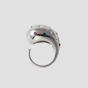 XL Teardrop Rainbow CZ Stainless Steel Ring