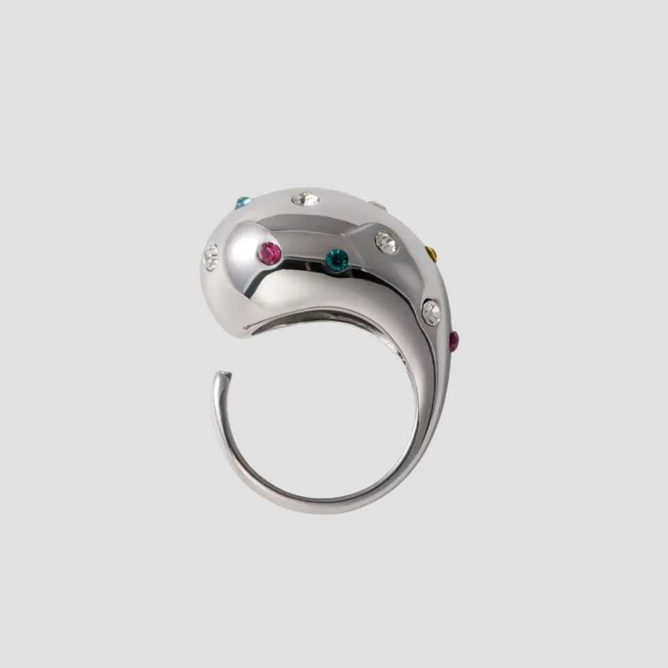 XL Teardrop Rainbow CZ Stainless Steel Ring