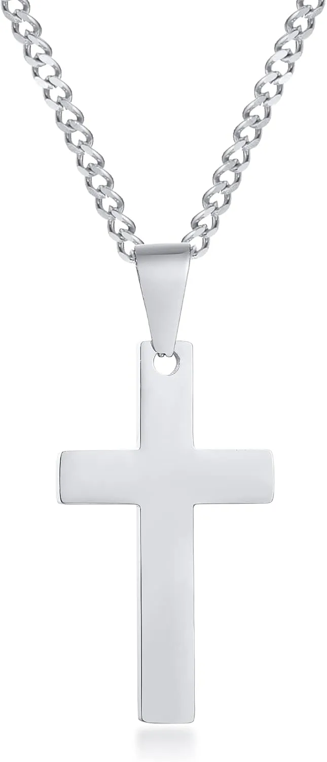 XUANPAI Cross Necklace,Custom Engravable Cross Pendant Necklace Easter Jewelry Christian Birthday Gifts for Men Women