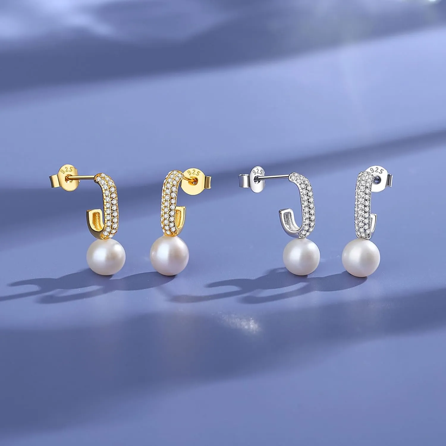 YAMI Natural Round Pearl Earrings, 925 Sterling Silver Cubic Zirconia Open Hoop Earrings for Women, 6-7MM Saltwater/Freshwater Cultured Pearl Jewelry Gifts for Mother