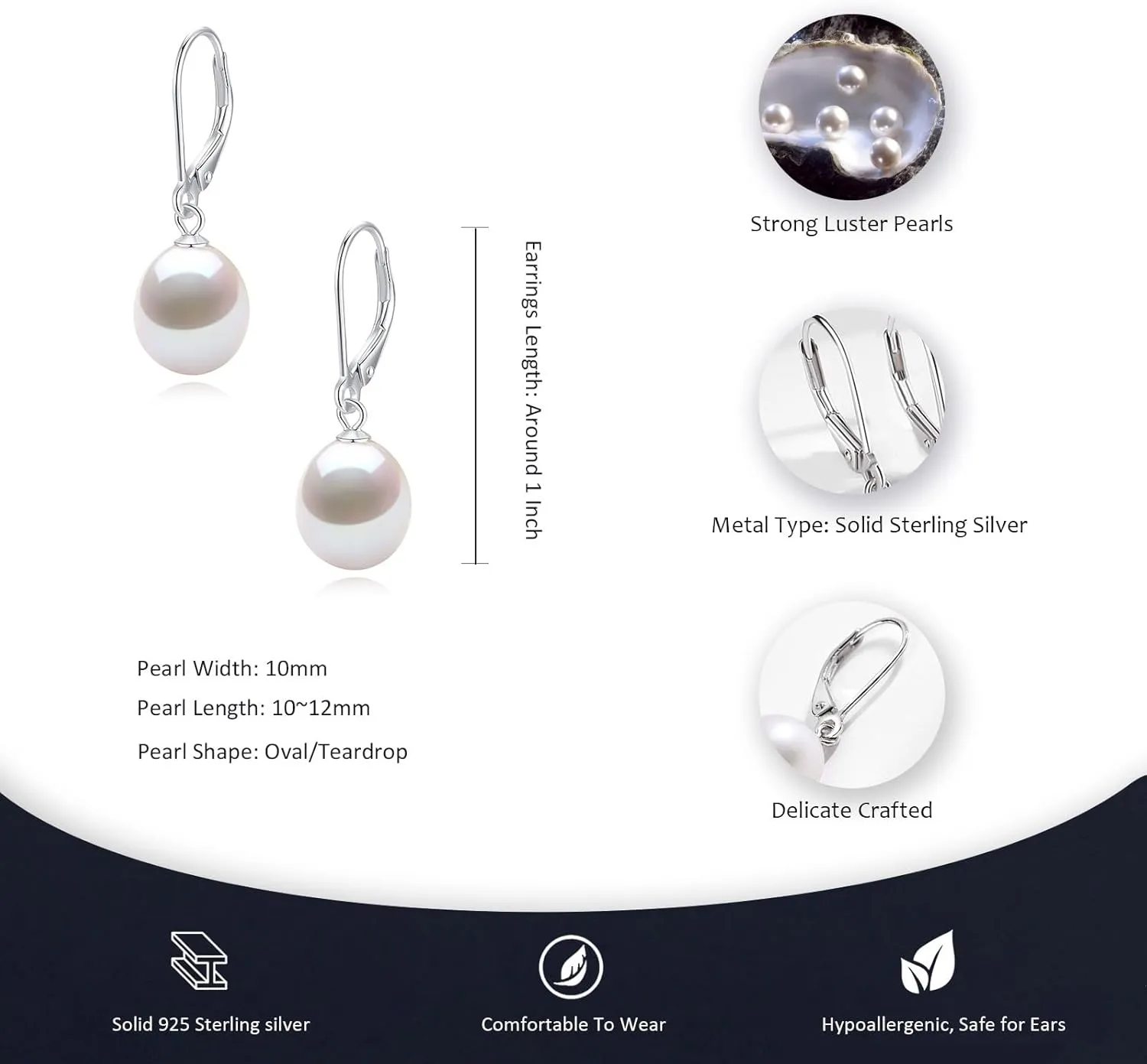 YAMI Pearl Drop & Dangle Earrings for Women, Freshwater/Saltwater Cultured Pearl in 925 Sterling Silver, Hypoallergenic Earrings for Sensitive Ears, Jewelry Gifts for Her, Every Day Wear Earrings