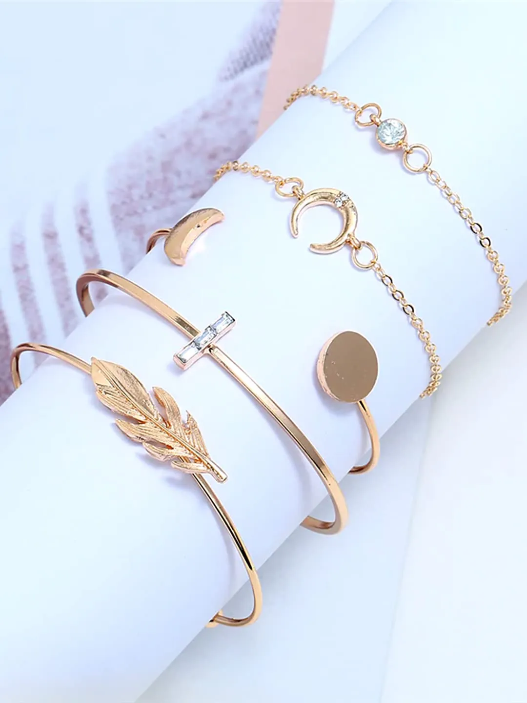 Yellow Chimes Combo Bracelets for Women 5 PCs Gold Plated Multi Design Charm Openable Kada Adjustable Bracelets Set for Women and Girls