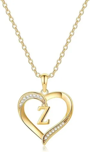 Yesteel Heart Initial Necklaces for Women, 14K Gold Plated Cubic Zirconia Heart Pendant Necklace, Dainty Initial Charm Necklace Letter A to Z Jewelry for Women Girls