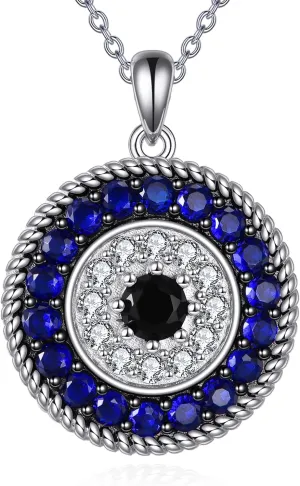 YFN Evil Eye Pendant Necklace for Women 925 Sterling Silver Greek Protection Jewelry with Blue Sapphire and Black Cz Amulet Gift