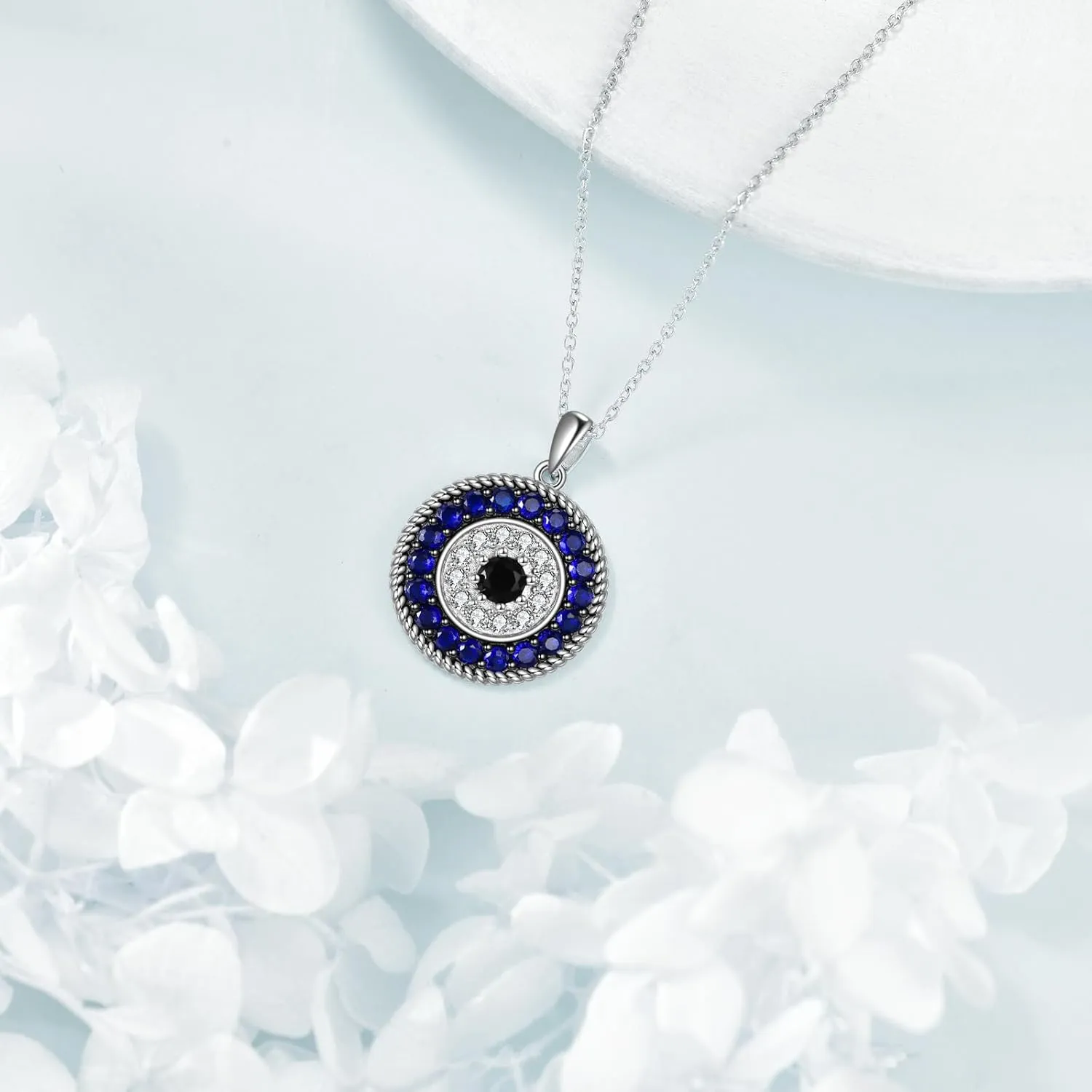 YFN Evil Eye Pendant Necklace for Women 925 Sterling Silver Greek Protection Jewelry with Blue Sapphire and Black Cz Amulet Gift