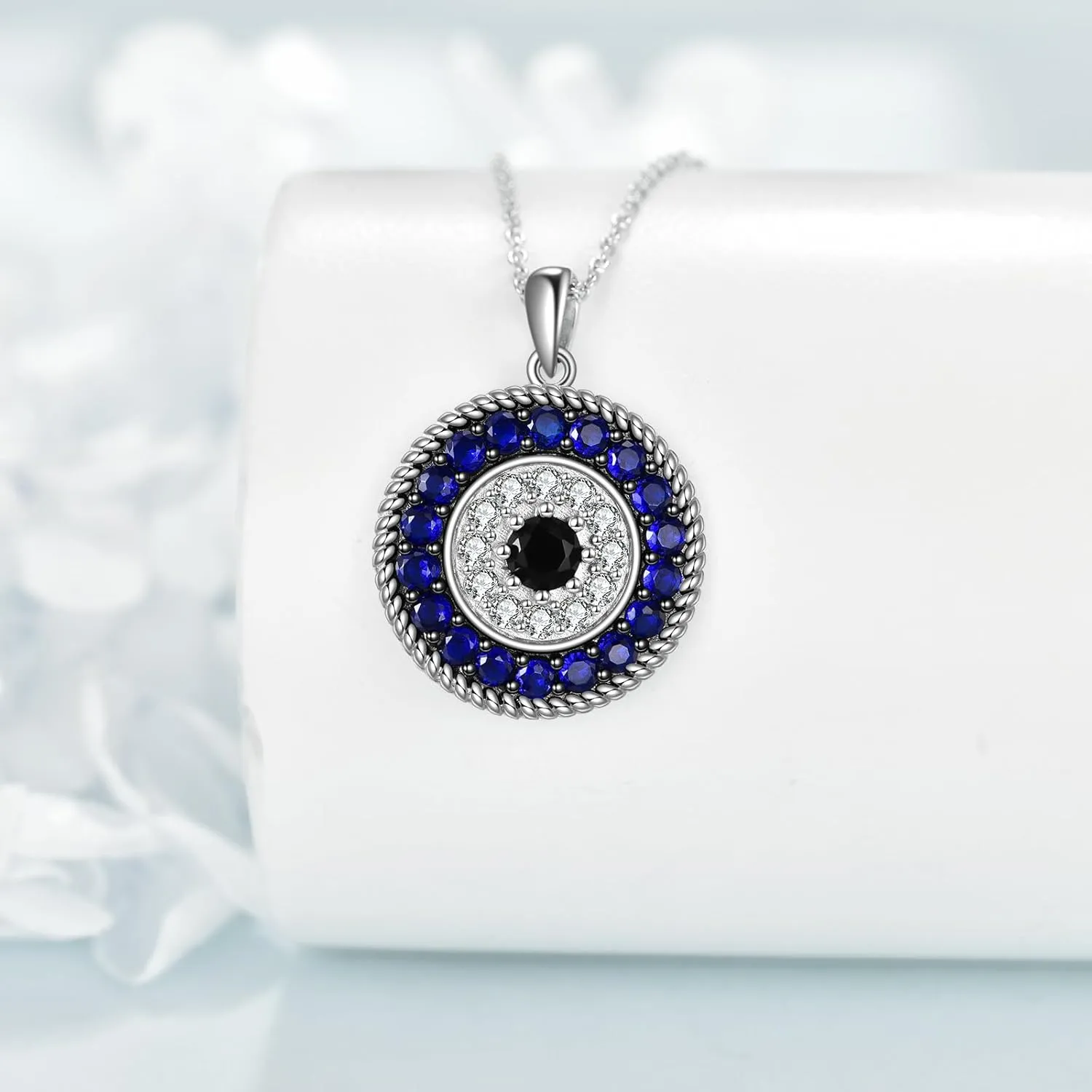 YFN Evil Eye Pendant Necklace for Women 925 Sterling Silver Greek Protection Jewelry with Blue Sapphire and Black Cz Amulet Gift