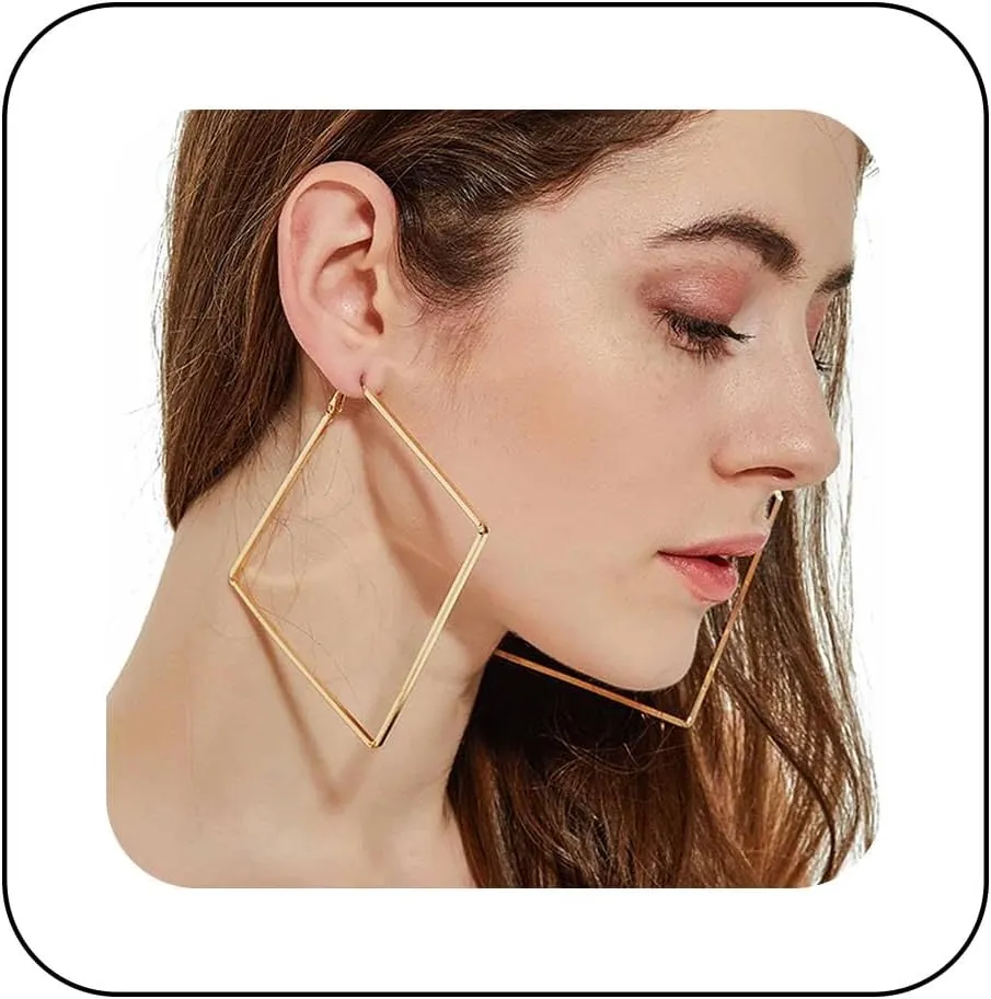 YienDoo Large Square Hoop Earrings Gold Boho Hollow Square Hoop Drop Earrings Minimalist Geometric Dangle Earrings Statement Extra Big Square Huggie Hoop Earrings Jewelry for Women