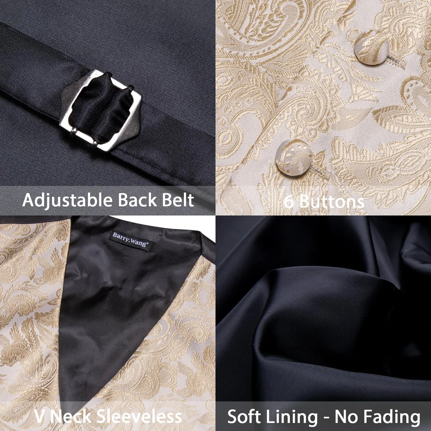 YOHOWA Mens Suit Vest Silk Tie Bowtie Set Paisley Jacquard Formal Waistcoat Clip Hanky Cufflinks Lapel Pin Wedding Party 8PCS