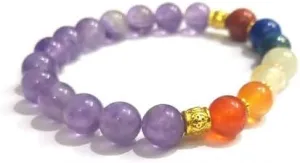 YONKU Hand Crafted Amethyst Chakra Bracelet, Healing Bracelet, Yoga Bracelet, Elastic Bracelet, Prayer Bracelet, Chakra Bracelet, Chakra Jewelry 7" Bracelet Partywear Jewelry 7 Inch YO-BRACE-2716