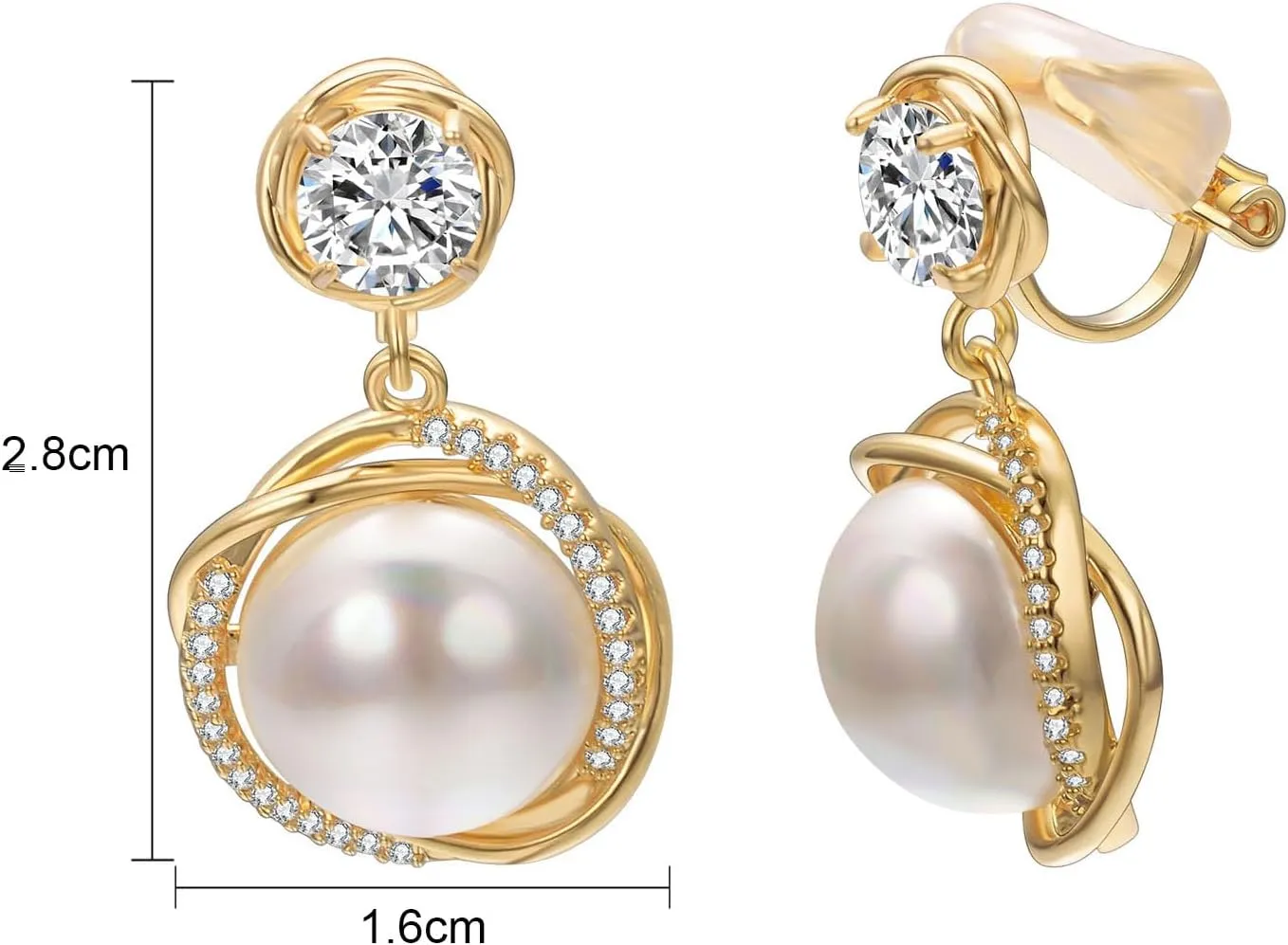 Yoursfs Pearl Clip On Earrings With Cubic Zirconia 18K Gold Plated Drop Pearl Earrings Women Non Pierced Fashion Jewelry