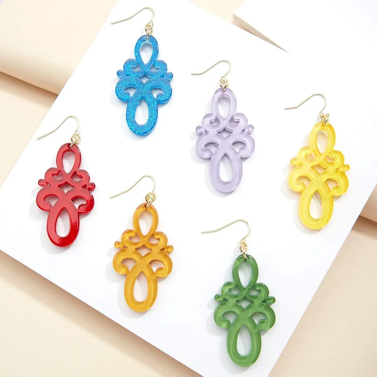 ZENZII Statement Resin Acrylic Double Scroll Colorful Drop and Dangle Earring for Women Girls