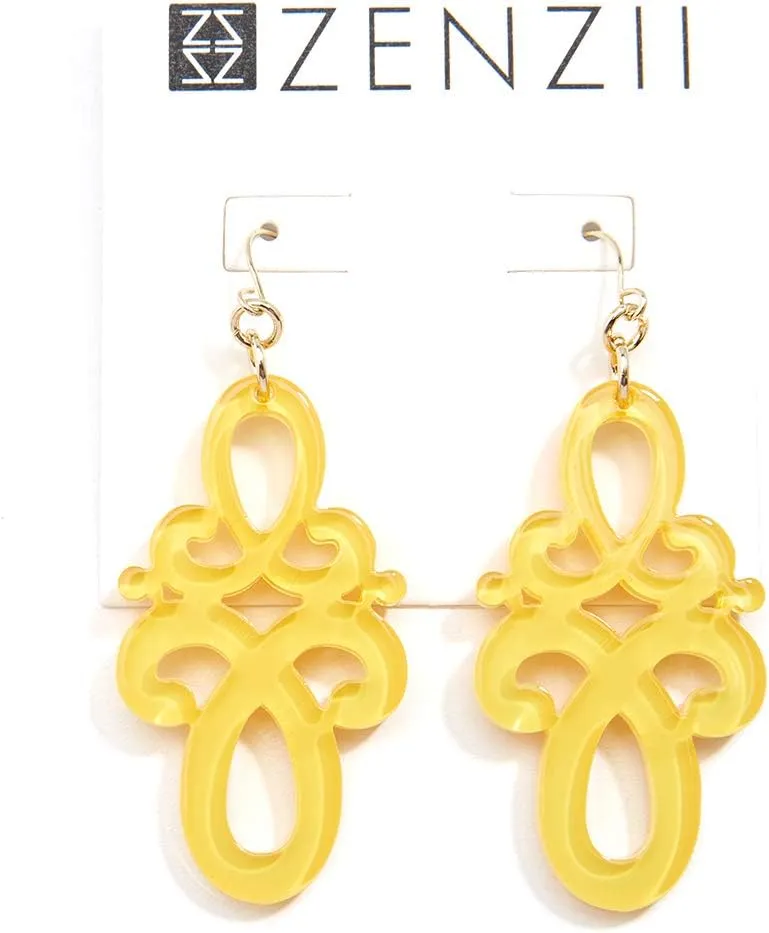 ZENZII Statement Resin Acrylic Double Scroll Colorful Drop and Dangle Earring for Women Girls