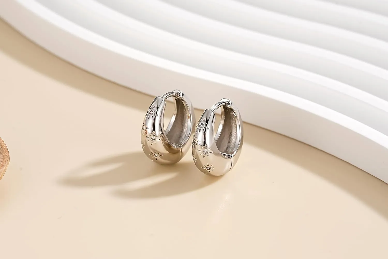 ZRU Chunky Gold Hoop Earrings for Women, Small Hypoallergenic Thick Hoops Earrings 18k Gold Plated Lightweight Trendy CZ Hoops Fashion Jewelry
